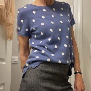 The Limited + Periwinkle Polka Dot 100% Cotton Sweater Top Size M Drop Back